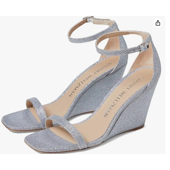 Stuart Weitzman Nudistcurve 85 Wedge Sandals Metallic Silver Heels Size 8.5B NEW - Picture 1 of 7
